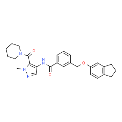 ChemSpider 2D Image | 3-[(2,3-Dihydro-1H-inden-5-yloxy)methyl]-N-[1-methyl-5-(1-piperidinylcarbonyl)-1H-pyrazol-4-yl]benzamide | C27H30N4O3