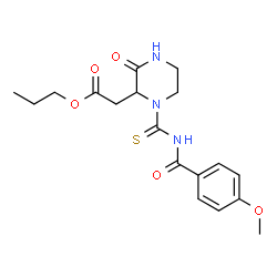 ChemSpider 2D Image | Propyl {1-[(4-methoxybenzoyl)carbamothioyl]-3-oxo-2-piperazinyl}acetate | C18H23N3O5S
