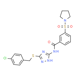 ChemSpider 2D Image | N-{3-[(4-Chlorobenzyl)sulfanyl]-1H-1,2,4-triazol-5-yl}-3-(1-pyrrolidinylsulfonyl)benzamide | C20H20ClN5O3S2