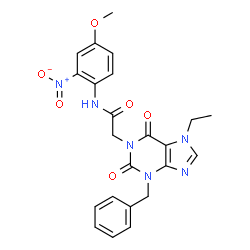 ChemSpider 2D Image | 2-(3-Benzyl-7-ethyl-2,6-dioxo-2,3,6,7-tetrahydro-1H-purin-1-yl)-N-(4-methoxy-2-nitrophenyl)acetamide | C23H22N6O6
