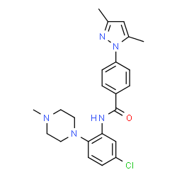 ChemSpider 2D Image | N-[5-Chloro-2-(4-methyl-1-piperazinyl)phenyl]-4-(3,5-dimethyl-1H-pyrazol-1-yl)benzamide | C23H26ClN5O
