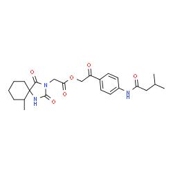 ChemSpider 2D Image | 2-{4-[(3-Methylbutanoyl)amino]phenyl}-2-oxoethyl (6-methyl-2,4-dioxo-1,3-diazaspiro[4.5]dec-3-yl)acetate | C24H31N3O6