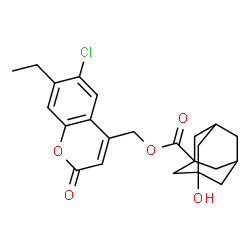 ChemSpider 2D Image | (6-Chloro-7-ethyl-2-oxo-2H-chromen-4-yl)methyl 3-hydroxy-1-adamantanecarboxylate | C23H25ClO5