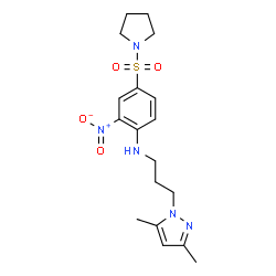 ChemSpider 2D Image | N-[3-(3,5-Dimethyl-1H-pyrazol-1-yl)propyl]-2-nitro-4-(1-pyrrolidinylsulfonyl)aniline | C18H25N5O4S