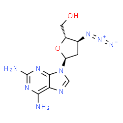 ChemSpider 2D Image | 2,6-Diamino-9-(3-azido-2,3-dideoxy-alpha-D-erythro-pentofuranosyl)purine | C10H13N9O2