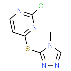 ChemSpider 2D Image | 2-Chloro-4-[(4-methyl-4H-1,2,4-triazol-3-yl)sulfanyl]pyrimidine | C7H6ClN5S