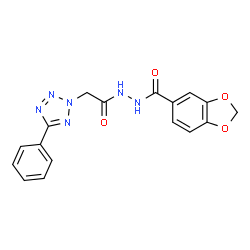 ChemSpider 2D Image | N'-[(5-Phenyl-2H-tetrazol-2-yl)acetyl]-1,3-benzodioxole-5-carbohydrazide | C17H14N6O4