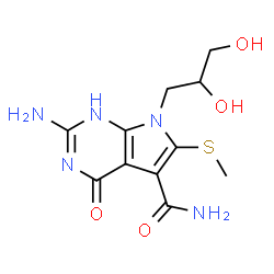 ChemSpider 2D Image | 2-Amino-5-(aminocarbonyl)-6-(methylthio)-7-((RS)-2,3-dihydroxypropyl)pyrrolo(2,3-d)pyrimidin-4-one | C11H15N5O4S
