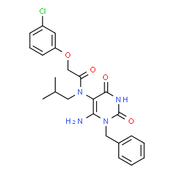 ChemSpider 2D Image | N-(6-Amino-1-benzyl-2,4-dioxo-1,2,3,4-tetrahydro-5-pyrimidinyl)-2-(3-chlorophenoxy)-N-isobutylacetamide | C23H25ClN4O4