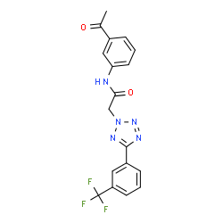 ChemSpider 2D Image | N-(3-Acetylphenyl)-2-{5-[3-(trifluoromethyl)phenyl]-2H-tetrazol-2-yl}acetamide | C18H14F3N5O2