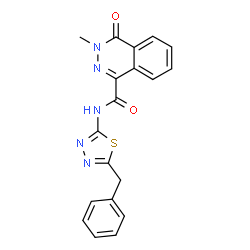 ChemSpider 2D Image | N-(5-Benzyl-1,3,4-thiadiazol-2-yl)-3-methyl-4-oxo-3,4-dihydro-1-phthalazinecarboxamide | C19H15N5O2S