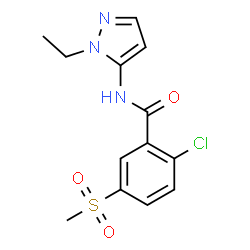 ChemSpider 2D Image | 2-Chloro-N-(1-ethyl-1H-pyrazol-5-yl)-5-(methylsulfonyl)benzamide | C13H14ClN3O3S