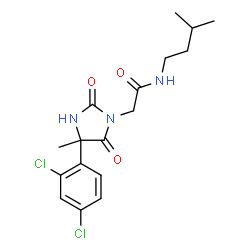 ChemSpider 2D Image | 2-[4-(2,4-Dichlorophenyl)-4-methyl-2,5-dioxo-1-imidazolidinyl]-N-(3-methylbutyl)acetamide | C17H21Cl2N3O3