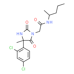 ChemSpider 2D Image | 2-[4-(2,4-Dichlorophenyl)-4-methyl-2,5-dioxo-1-imidazolidinyl]-N-(2-pentanyl)acetamide | C17H21Cl2N3O3