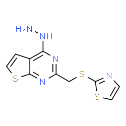 ChemSpider 2D Image | 4-Hydrazino-2-[(1,3-thiazol-2-ylsulfanyl)methyl]thieno[2,3-d]pyrimidine | C10H9N5S3