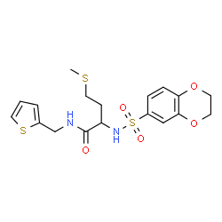 ChemSpider 2D Image | N~2~-(2,3-Dihydro-1,4-benzodioxin-6-ylsulfonyl)-N-(2-thienylmethyl)methioninamide | C18H22N2O5S3