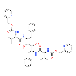 ChemSpider 2D Image | Bis(2-pyridinylmethyl) ([(2S,3R,4R,5S)-3,4-dihydroxy-1,6-diphenyl-2,5-hexanediyl]bis{imino[(2S)-3-methyl-1-oxo-1,2-butanediyl]})biscarbamate | C42H52N6O8