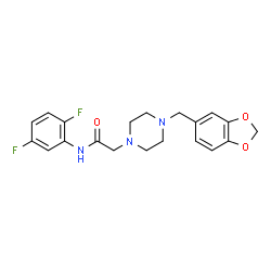 ChemSpider 2D Image | 2-[4-(1,3-Benzodioxol-5-ylmethyl)-1-piperazinyl]-N-(2,5-difluorophenyl)acetamide | C20H21F2N3O3