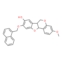 ChemSpider 2D Image | 3-Methoxy-9-(1-naphthylmethoxy)-6a,11a-dihydro-6H-[1]benzofuro[3,2-c]chromen-8-ol | C27H22O5