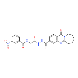 ChemSpider 2D Image | 3-Nitro-N-(2-oxo-2-{2-[(12-oxo-6,7,8,9,10,12-hexahydroazepino[2,1-b]quinazolin-3-yl)carbonyl]hydrazino}ethyl)benzamide | C23H22N6O6