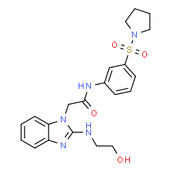 ChemSpider 2D Image | 2-{2-[(2-Hydroxyethyl)amino]-1H-benzimidazol-1-yl}-N-[3-(1-pyrrolidinylsulfonyl)phenyl]acetamide | C21H25N5O4S