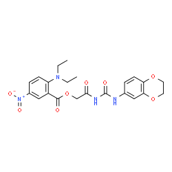 ChemSpider 2D Image | 2-[(2,3-Dihydro-1,4-benzodioxin-6-ylcarbamoyl)amino]-2-oxoethyl 2-(diethylamino)-5-nitrobenzoate | C22H24N4O8