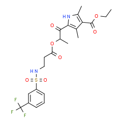 ChemSpider 2D Image | Ethyl 2,4-dimethyl-5-{2-[(N-{[3-(trifluoromethyl)phenyl]sulfonyl}-beta-alanyl)oxy]propanoyl}-1H-pyrrole-3-carboxylate | C22H25F3N2O7S