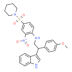 ChemSpider 2D Image | N-[2-(1H-Indol-3-yl)-2-(4-methoxyphenyl)ethyl]-2-nitro-4-(1-piperidinylsulfonyl)aniline | C28H30N4O5S