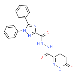 ChemSpider 2D Image | N'-[(1,5-Diphenyl-1H-1,2,4-triazol-3-yl)carbonyl]-6-oxo-1,4,5,6-tetrahydro-3-pyridazinecarbohydrazide | C20H17N7O3