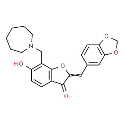 ChemSpider 2D Image | 7-(1-Azepanylmethyl)-2-(1,3-benzodioxol-5-ylmethylene)-6-hydroxy-1-benzofuran-3(2H)-one | C23H23NO5