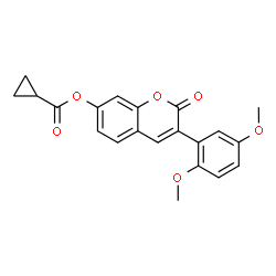 ChemSpider 2D Image | 3-(2,5-Dimethoxyphenyl)-2-oxo-2H-chromen-7-yl cyclopropanecarboxylate | C21H18O6