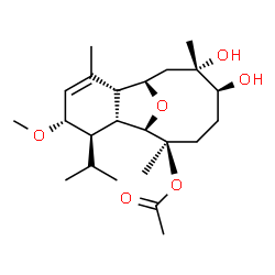 ChemSpider 2D Image | (1R,2R,5S,6R,7R,8R,9R,12S,13S)-12,13-Dihydroxy-6-isopropyl-5-methoxy-3,9,13-trimethyl-15-oxatricyclo[6.6.1.0~2,7~]pentadec-3-en-9-yl acetate | C23H38O6
