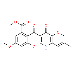ChemSpider 2D Image | Methyl 3,5-dimethoxy-2-({5-methoxy-4-oxo-6-[(1E)-1-propen-1-yl]-1,4-dihydro-3-pyridinyl}carbonyl)benzoate | C20H21NO7