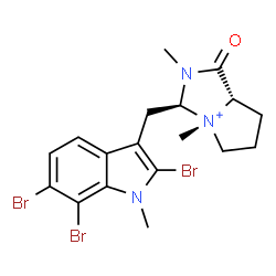 ChemSpider 2D Image | (3S,4S,7aS)-2,4-Dimethyl-1-oxo-3-[(2,6,7-tribromo-1-methyl-1H-indol-3-yl)methyl]hexahydro-1H-pyrrolo[1,2-c]imidazol-4-ium | C18H21Br3N3O