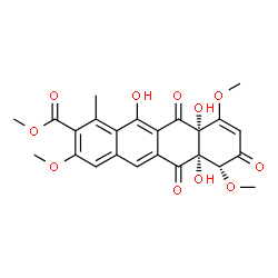 ChemSpider 2D Image | Methyl (6aS,7R,10aS)-6a,10a,12-trihydroxy-3,7,10-trimethoxy-1-methyl-6,8,11-trioxo-6,6a,7,8,10a,11-hexahydro-2-tetracenecarboxylate | C24H22O11