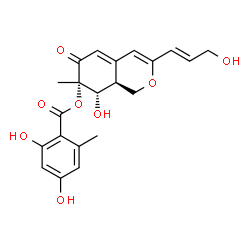 ChemSpider 2D Image | (7S,8S,8aS)-8-Hydroxy-3-[(1E)-3-hydroxy-1-propen-1-yl]-7-methyl-6-oxo-6,7,8,8a-tetrahydro-1H-isochromen-7-yl 2,4-dihydroxy-6-methylbenzoate | C21H22O8