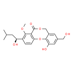 ChemSpider 2D Image | 11-Hydroxy-9-(hydroxymethyl)-3-[(1S)-1-hydroxy-3-methylbutyl]-4-methoxy-5H,7H-dibenzo[b,g][1,5]dioxocin-5-one | C21H24O7