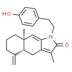 ChemSpider 2D Image | (4aR,8aR)-1-[2-(4-Hydroxyphenyl)ethyl]-3,8a-dimethyl-5-methylene-1,4,4a,5,6,7,8,8a-octahydro-2H-benzo[f]indol-2-one | C23H27NO2