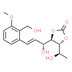 ChemSpider 2D Image | (1R,4E)-4,5-Dideoxy-1-C-[(1R)-1-hydroxyethyl]-5-[2-(hydroxymethyl)-3-methoxyphenyl]-1,2-O-(oxomethylene)-D-erythro-pent-4-enitol | C16H20O7