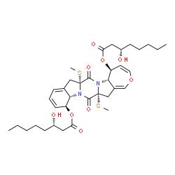 ChemSpider 2D Image | (5S,5aS,7aR,12S,12aS,14aR)-7a,14a-Bis(methylsulfanyl)-7,14-dioxo-5,5a,7a,8,12,12a,14a,15-octahydro-7H,14H-oxepino[3'',4'':4',5']pyrrolo[1',2':4,5]pyrazino[1,2-a]indole-5,12-diyl (3S,3'S)bis(3-hydroxyo
ctanoate) | C36H50N2O9S2