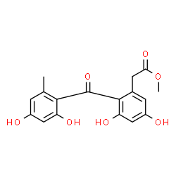 ChemSpider 2D Image | Methyl [2-(2,4-dihydroxy-6-methylbenzoyl)-3,5-dihydroxyphenyl]acetate | C17H16O7