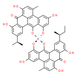 ChemSpider 2D Image | {11-[(2S)-2-Butanyl]-3,7,9-trihydroxy-1,13-di(hydroxy-kappaO)-5-methyl-8H-benzo[gh]tetraphen-8-onato(2-)}[3,7,9-trihydroxy-1,13-di(hydroxy-kappaO)-11-isopropyl-5-methyl-8H-benzo[gh]tetraphen-8-onato(2
-)]borate(1-) | C51H38BO12