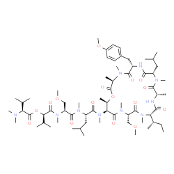 ChemSpider 2D Image | N-{(2R)-2-[(N,N-Dimethyl-L-valyl)oxy]-3-methylbutanoyl}-N,O-dimethyl-L-seryl-N-[(3R,6S,9S,12S,15S,18S,21S,22R)-15-[(2S)-2-butanyl]-9-isobutyl-6-(4-methoxybenzyl)-18-(methoxymethyl)-3,4,10,12,16,19,22-
heptamethyl-2,5,8,11,14,17,20-heptaoxo-1-oxa-4,7,10,13,16,19-hexaazacyclodocosan-21-yl]-N,N~2~-dimethyl-L-leucinamide | C65H110N10O16