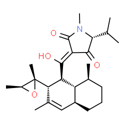 ChemSpider 2D Image | (3Z,5R)-3-[{(1S,2R,4aR,8S,8aR)-2-[(2S,3S)-2,3-Dimethyl-2-oxiranyl]-3,8-dimethyl-1,2,4a,5,6,7,8,8a-octahydro-1-naphthalenyl}(hydroxy)methylene]-5-isopropyl-1-methyl-2,4-pyrrolidinedione | C25H37NO4