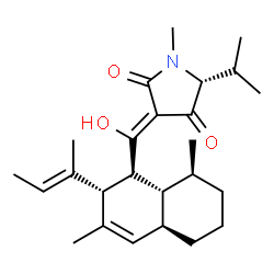ChemSpider 2D Image | (3Z,5R)-3-[{(1S,2S,4aR,8S,8aR)-2-[(2E)-2-Buten-2-yl]-3,8-dimethyl-1,2,4a,5,6,7,8,8a-octahydro-1-naphthalenyl}(hydroxy)methylene]-5-isopropyl-1-methyl-2,4-pyrrolidinedione | C25H37NO3