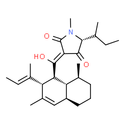 ChemSpider 2D Image | (3Z,5R)-5-[(2S)-2-Butanyl]-3-[{(1S,2S,4aR,8S,8aR)-2-[(2E)-2-buten-2-yl]-3,8-dimethyl-1,2,4a,5,6,7,8,8a-octahydro-1-naphthalenyl}(hydroxy)methylene]-1-methyl-2,4-pyrrolidinedione | C26H39NO3