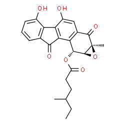 ChemSpider 2D Image | (1aS,10R,10aS)-4,5-Dihydroxy-1a-methyl-2,9-dioxo-2,9,10,10a-tetrahydro-1aH-indeno[1',2':7,8]naphtho[2,3-b]oxiren-10-yl 4-methylhexanoate | C25H24O7