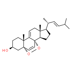 ChemSpider 2D Image | (1S,2R,5R,6R,10R,13S,15S)-6,10-Dimethyl-5-[(2R,3E)-5-methyl-3-hexen-2-yl]-16,17-dioxapentacyclo[13.2.2.0~1,9~.0~2,6~.0~10,15~]nonadeca-8,18-dien-13-ol | C26H38O3
