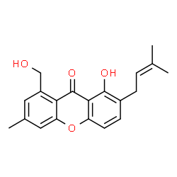 ChemSpider 2D Image | 1-Hydroxy-8-(hydroxymethyl)-6-methyl-2-(3-methyl-2-buten-1-yl)-9H-xanthen-9-one | C20H20O4