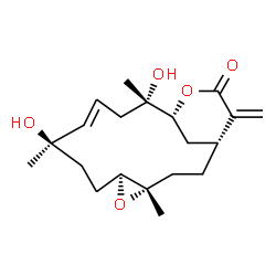 ChemSpider 2D Image | (1R,4S,6S,9R,10E,13S,14R)-9,13-Dihydroxy-4,9,13-trimethyl-17-methylene-5,15-dioxatricyclo[12.3.1.0~4,6~]octadec-10-en-16-one | C20H30O5